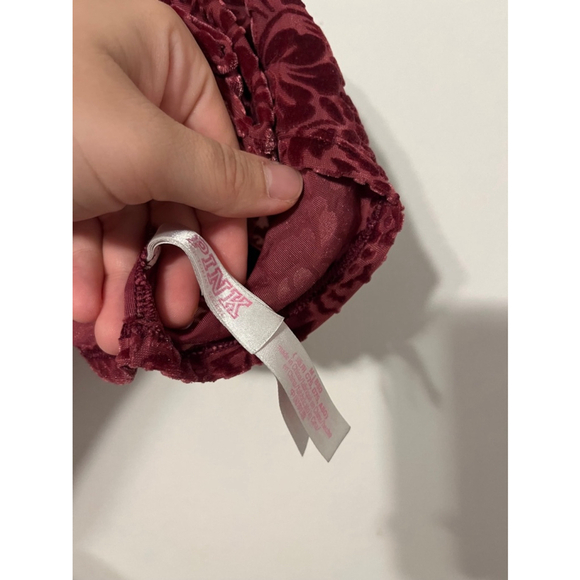 Victoria’s Secret PINK Burgundy Velvet Floral Bralette Top Size Medium - Picture 5 of 5